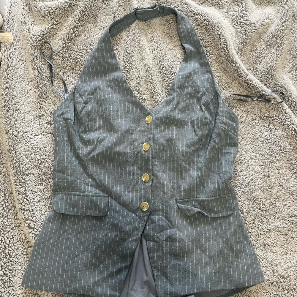Monteau Los Angeles Pinstripe Halter Shirt
